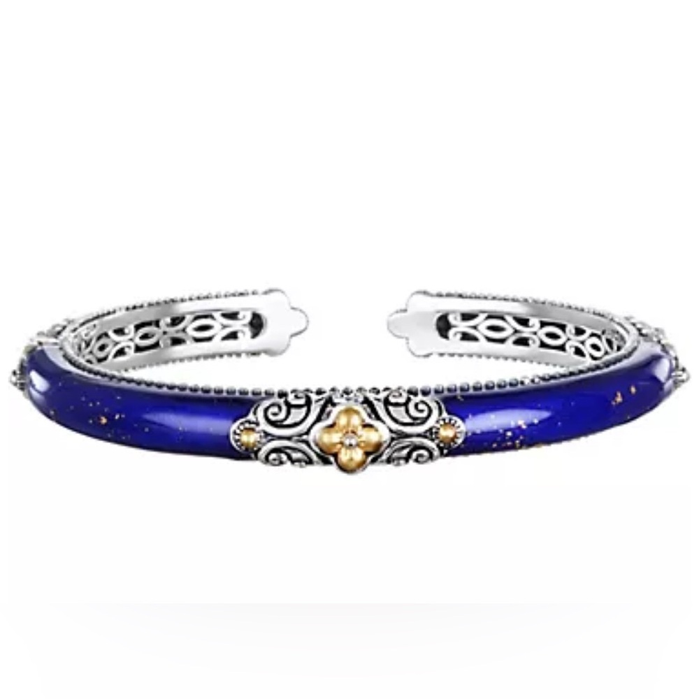 Barbara Bixby 925 Sterling Silver & 18K Blue Enamel Cuff Bracelet 6” Lot#798